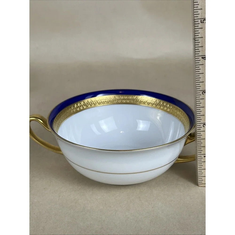 HTF Tirschenreuth P.T. Bavaria ARGYLE4279 Cream Soup Bowl,Saucer Cobalt Gold Rim